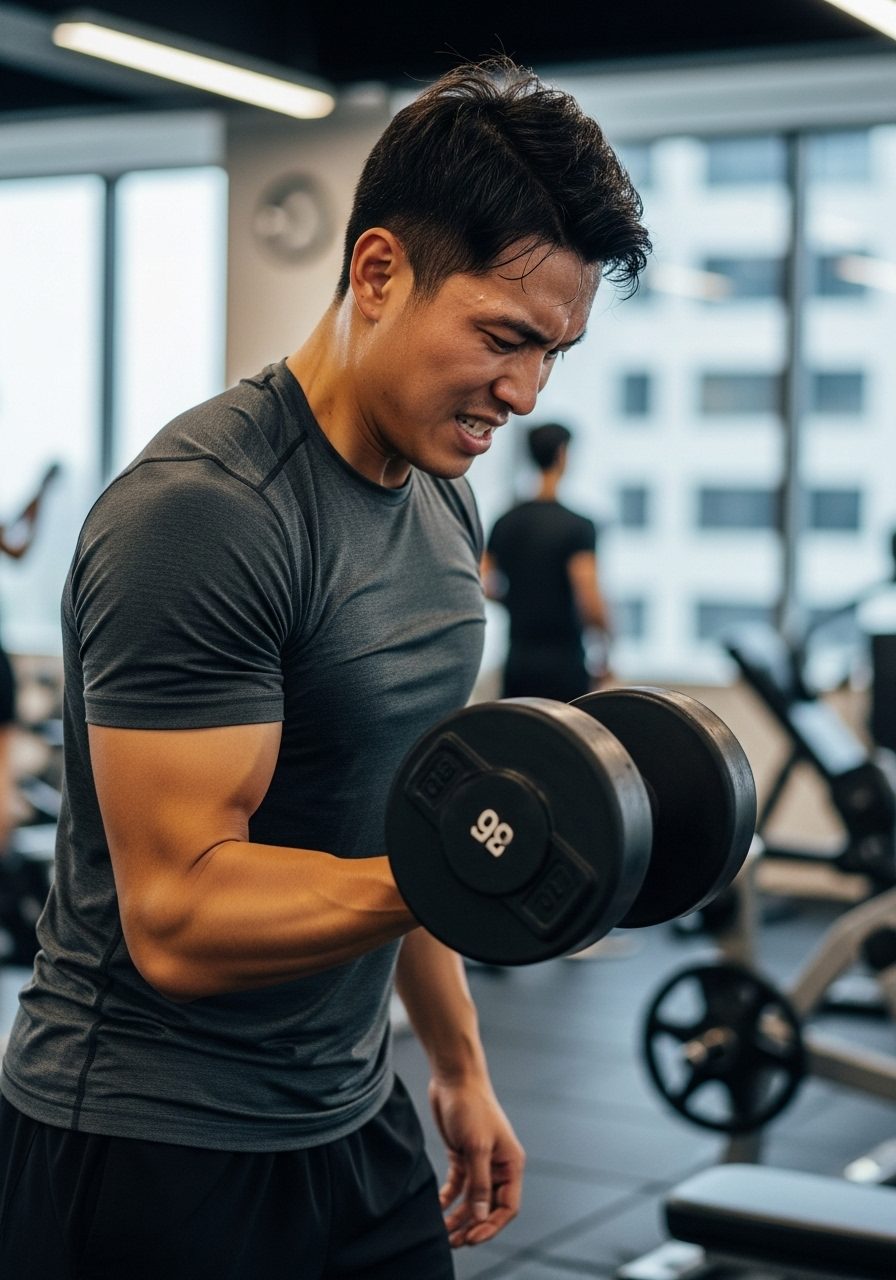 ジムでトレーニングに励む32歳のサラリーマン