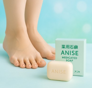 アニセ薬用石鹸と清潔な足のイメージ