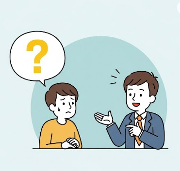 初心者の質問に専門家が答えているイラスト