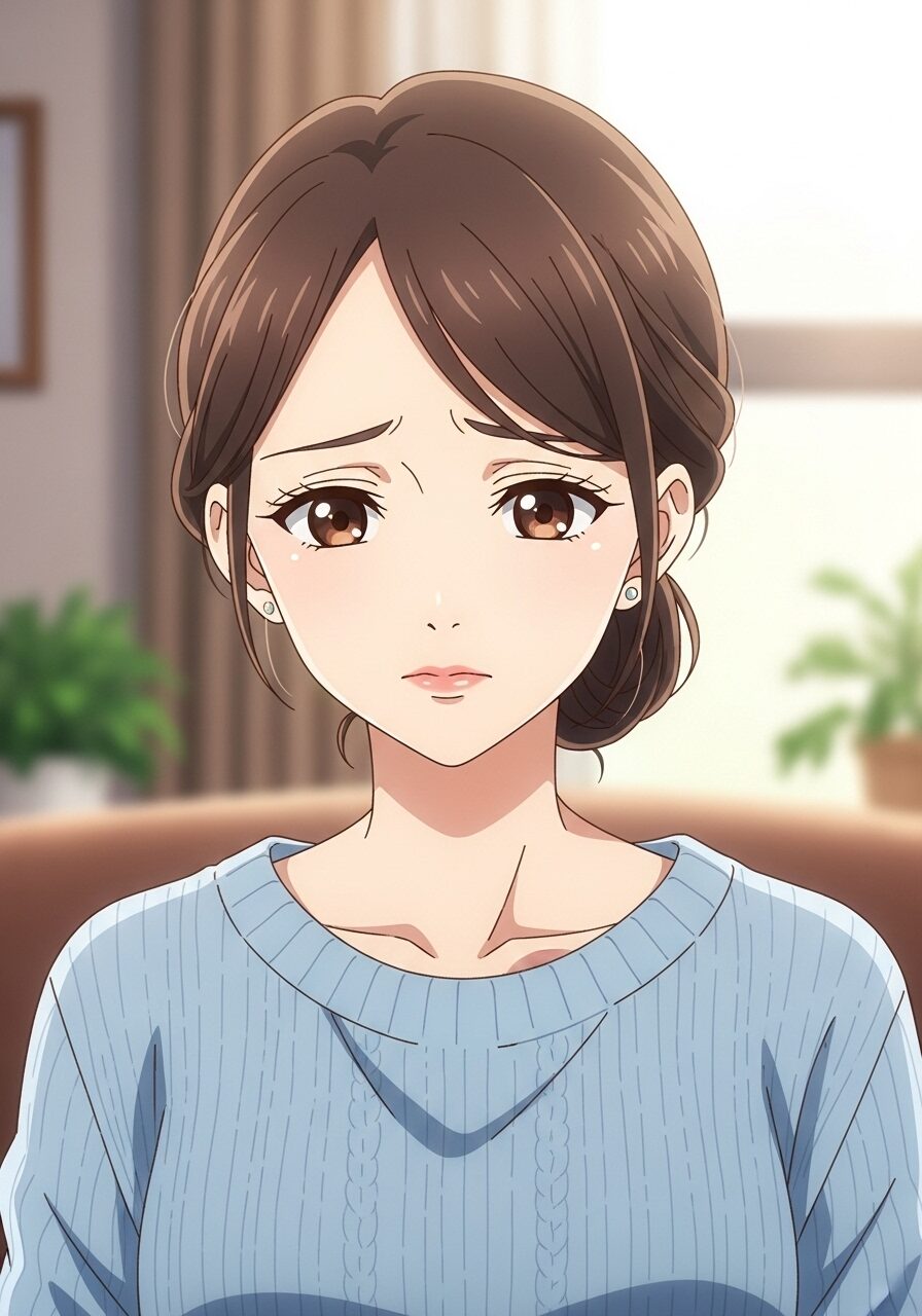 少し悲しい顔のママのイラスト