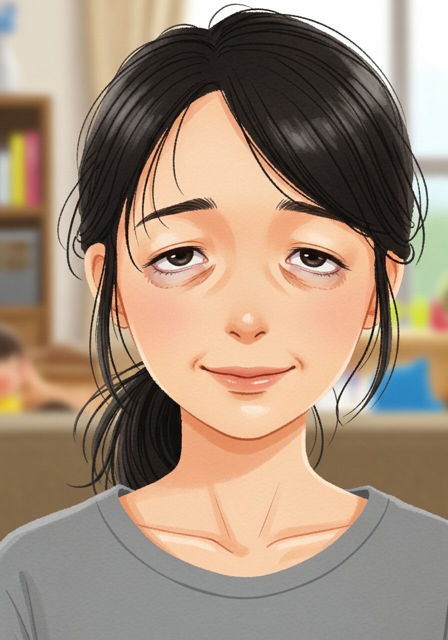 少し疲れた顔のママのイラスト