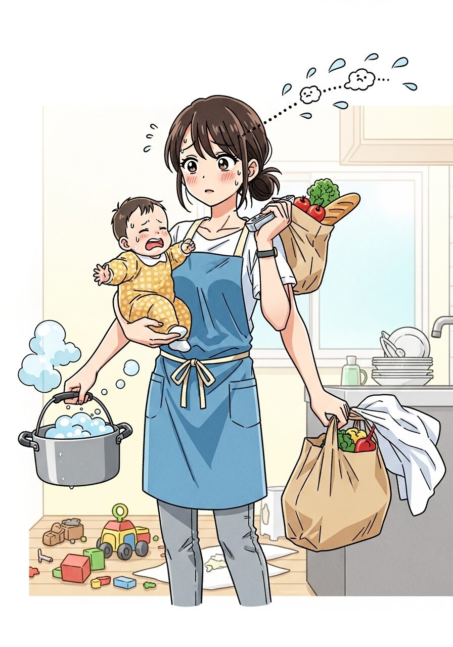 少しあわてているママのイラスト　日本人