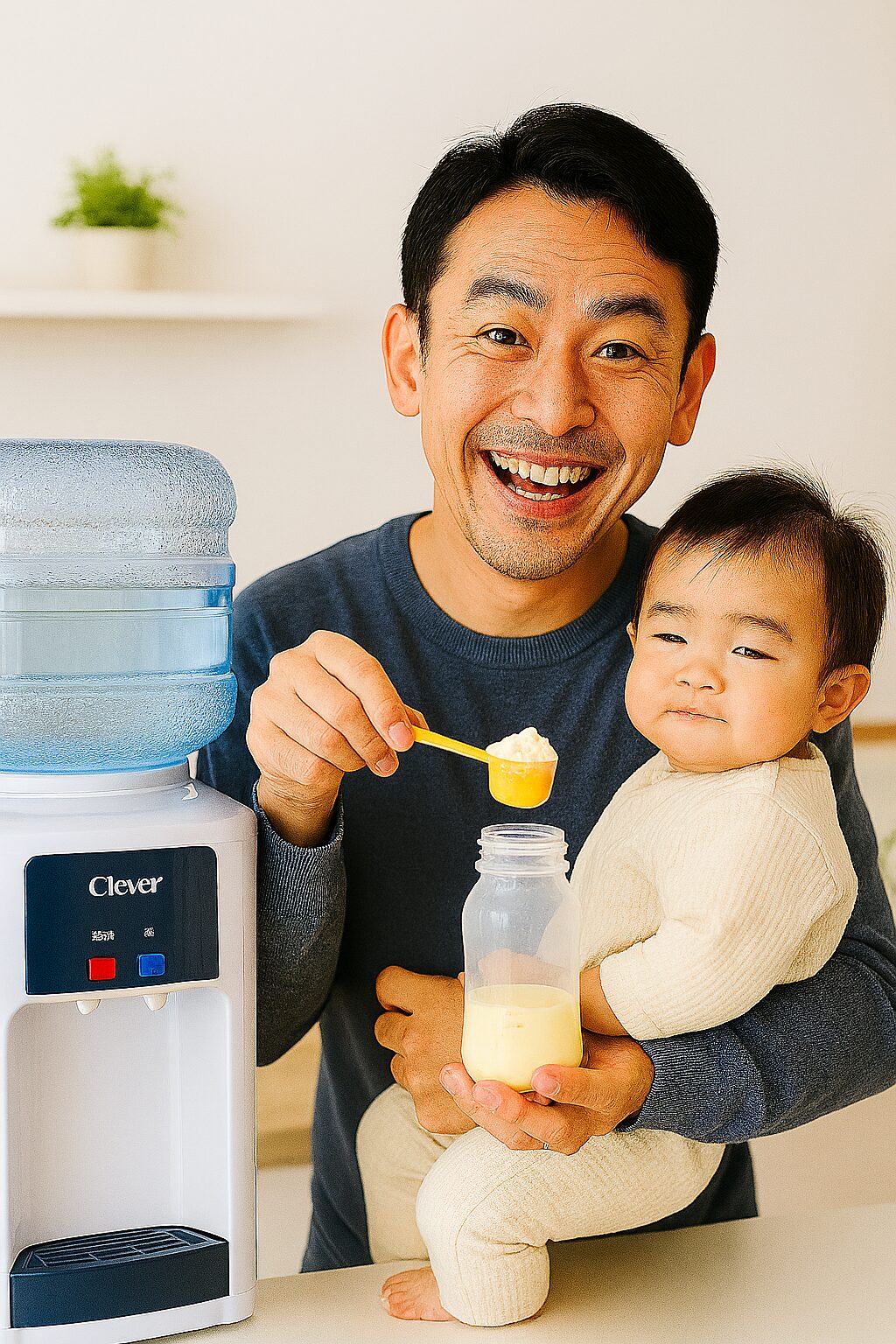 クリクラでミルクを作るパパと赤ちゃん