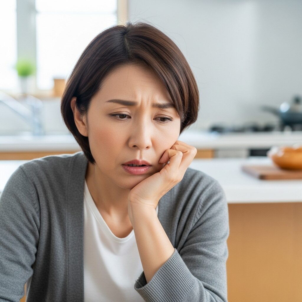 ため息をつく50代主婦の写真　日本人