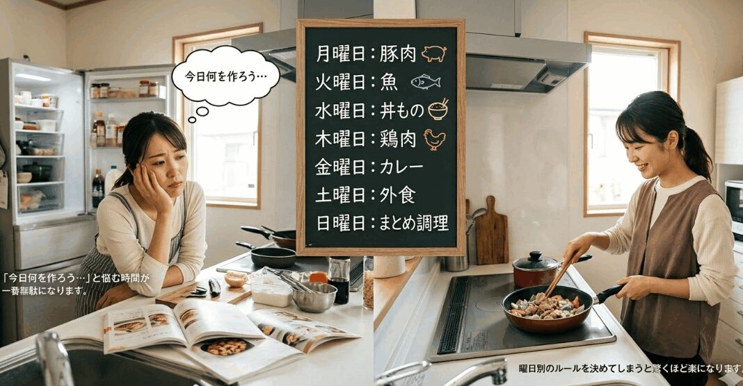 曜日ごとにメイン食材を決める献立パターンのイメージ
