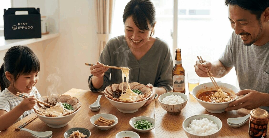一風堂お取り寄せラーメンにチーズやチャーシューをトッピングした独自アレンジ例